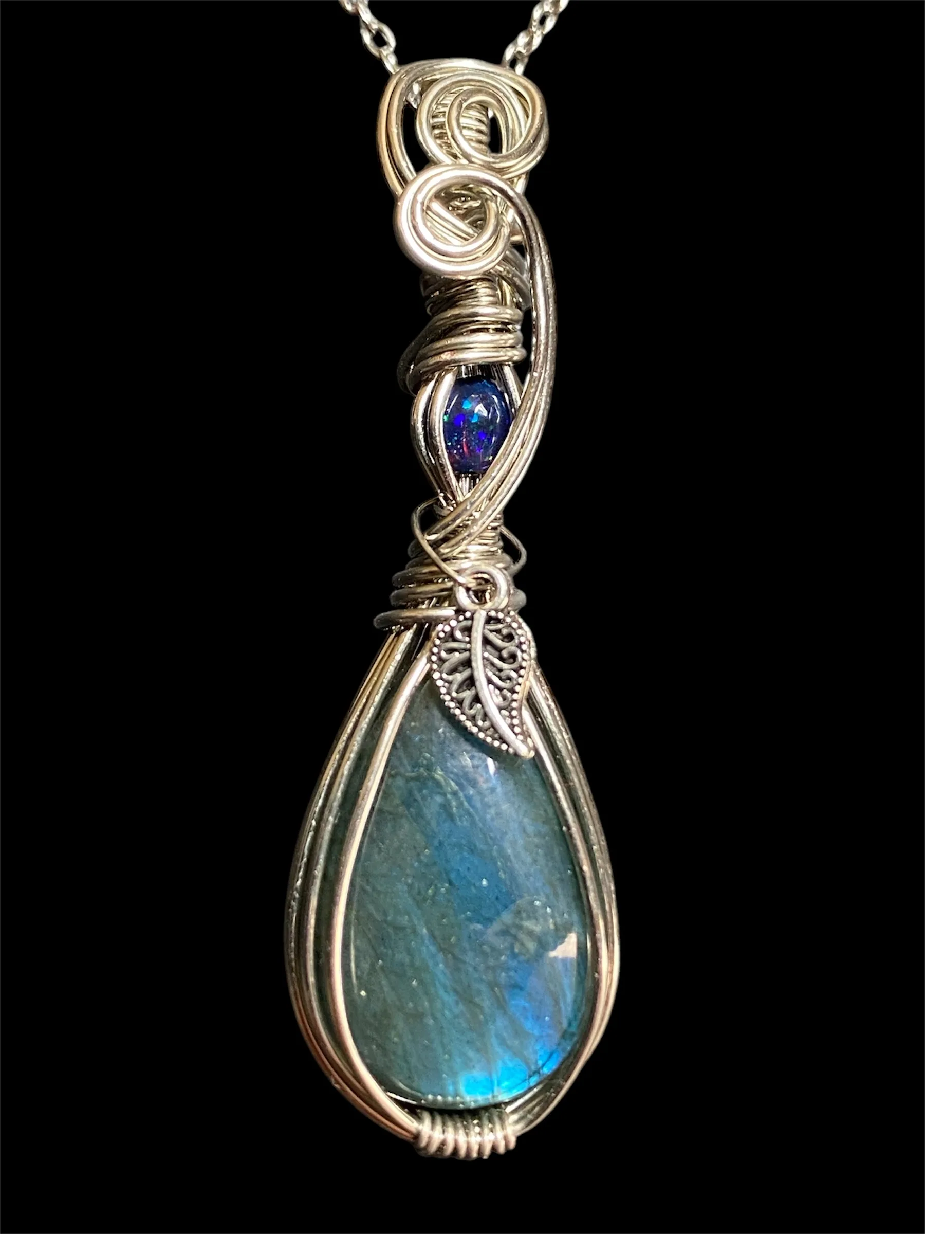 Pendentif Wire Wrapping Labradorite et Opale welo fumé – Image 2