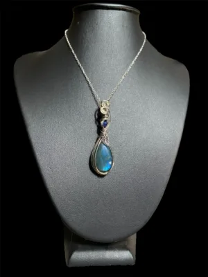 Pendentif Wire Wrapping Labradorite et Opale welo fumé