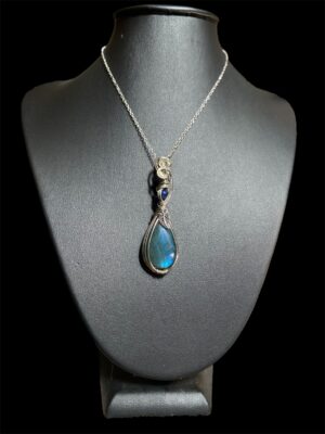 Pendentif Wire Wrapping Labradorite et Opale welo fumé