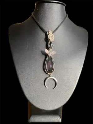 Pendentif “Nyx Noctura” – Obsidienne Œil Céleste & Onyx Noir